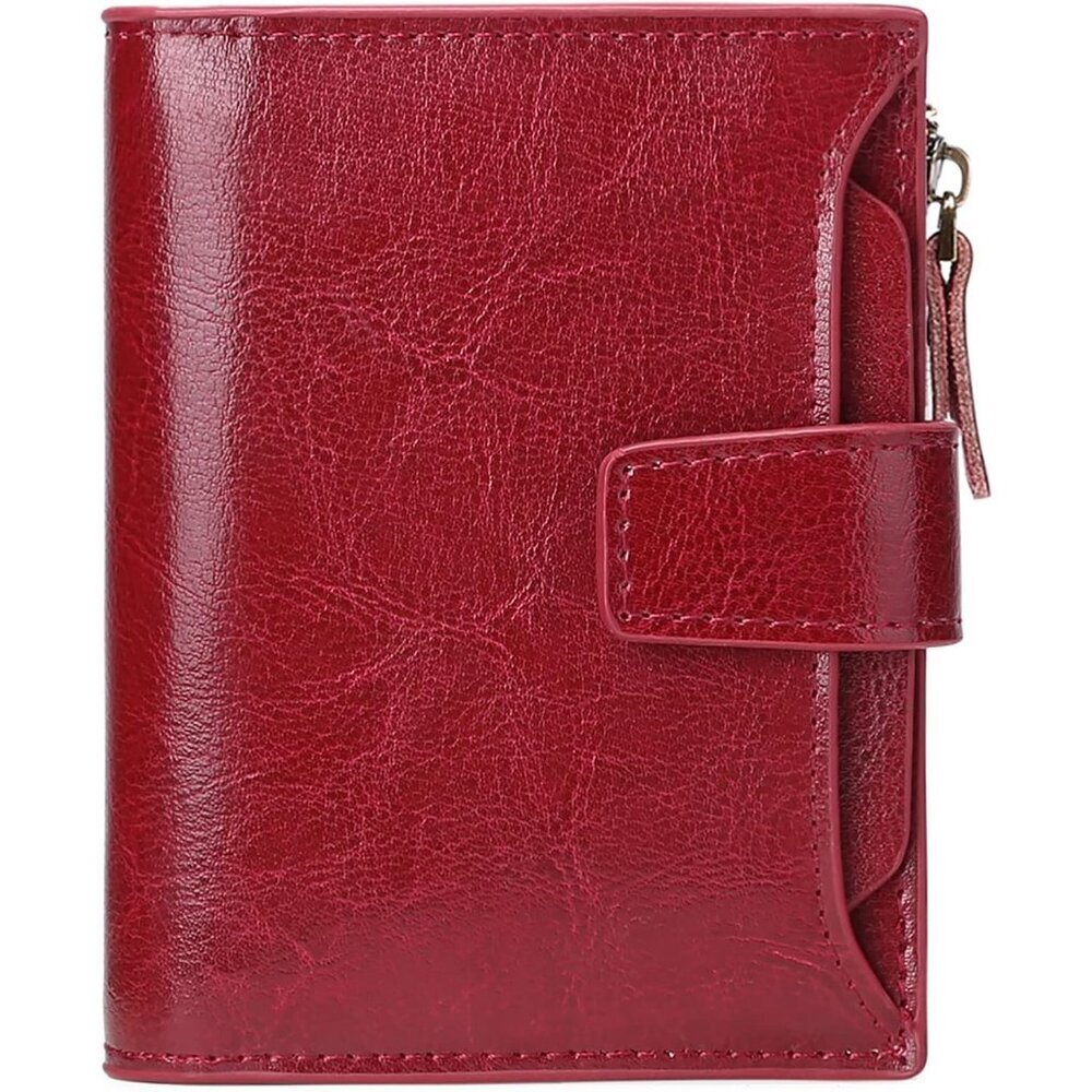 Small Women Wallet Genuine Leather RFID Blocking Bifold Zipper Pocket Card Holde